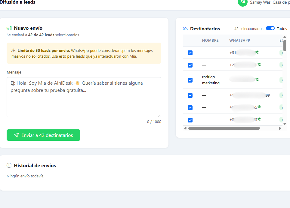 Seguimientos y difusión masiva a leads de WhatsApp